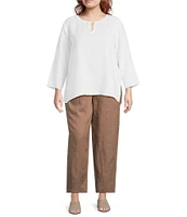 Eileen Fisher Plus Organic Linen Elastic Waist Pleated Lantern Ankle Pants