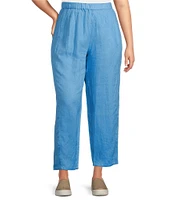 Eileen Fisher Plus Organic Linen Elastic Waist Pleated Lantern Ankle Pants