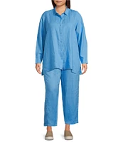 Eileen Fisher Plus Organic Linen Elastic Waist Pleated Lantern Ankle Pants