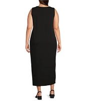 Eileen Fisher Plus Jersey Knit Round Neck Sleeveless Midi Dress