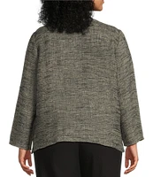 Eileen Fisher Plus Organic Linen Gauze Jacquard V-Neck Long Sleeve Top