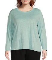 Eileen Fisher Plus Linen Jersey Round Neck Long Sleeve Top