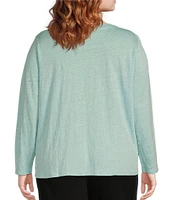 Eileen Fisher Plus Linen Jersey Round Neck Long Sleeve Top