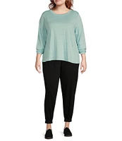 Eileen Fisher Plus Linen Jersey Round Neck Long Sleeve Top