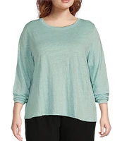 Eileen Fisher Plus Linen Jersey Round Neck Long Sleeve Top