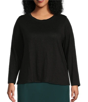 Eileen Fisher Plus Linen Jersey Round Neck Long Sleeve Top