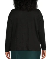 Eileen Fisher Plus Linen Jersey Round Neck Long Sleeve Top