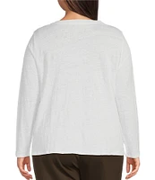 Eileen Fisher Plus Linen Jersey Round Neck Long Sleeve Top