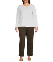 Eileen Fisher Plus Linen Jersey Round Neck Long Sleeve Top