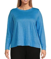 Eileen Fisher Plus Linen Jersey Round Neck Long Sleeve Top