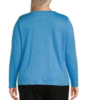 Eileen Fisher Plus Linen Jersey Round Neck Long Sleeve Top