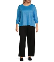 Eileen Fisher Plus Linen Jersey Round Neck Long Sleeve Top