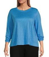 Eileen Fisher Plus Linen Jersey Round Neck Long Sleeve Top