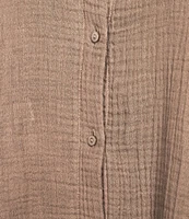 Eileen Fisher Plus Organic Cotton Gauze Point Collar Long Sleeve Top