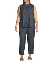 Eileen Fisher Plus Organic Cotton Twill Mandarin Collar Sleeveless Top