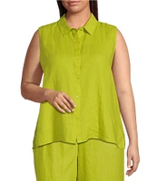 Eileen Fisher Plus Organic Handkerchief Linen Point Collar Sleeveless Button Front Shirt
