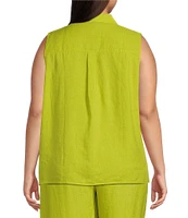 Eileen Fisher Plus Organic Handkerchief Linen Point Collar Sleeveless Button Front Shirt