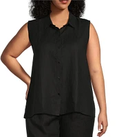 Eileen Fisher Plus Organic Handkerchief Linen Point Collar Sleeveless Button Front Shirt