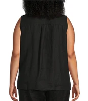 Eileen Fisher Plus Organic Handkerchief Linen Point Collar Sleeveless Button Front Shirt