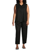 Eileen Fisher Plus Organic Handkerchief Linen Point Collar Sleeveless Button Front Shirt