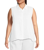 Eileen Fisher Plus Organic Handkerchief Linen Point Collar Sleeveless Button Front Shirt