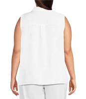 Eileen Fisher Plus Organic Handkerchief Linen Point Collar Sleeveless Button Front Shirt