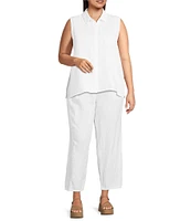 Eileen Fisher Plus Organic Handkerchief Linen Point Collar Sleeveless Button Front Shirt