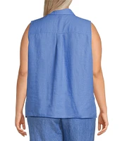 Eileen Fisher Plus Organic Handkerchief Linen Point Collar Sleeveless Button Front Shirt