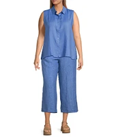 Eileen Fisher Plus Organic Handkerchief Linen Point Collar Sleeveless Button Front Shirt