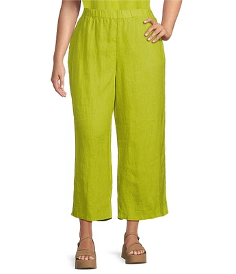 Eileen Fisher Plus Organic Linen Elastic Waist Wide Leg Pants