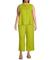 Eileen Fisher Plus Organic Linen Elastic Waist Wide Leg Pants