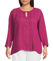 Eileen Fisher Plus Organic Linen Split Round Neck Bracelet Sleeve Top