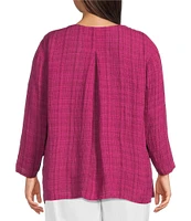 Eileen Fisher Plus Organic Linen Split Round Neck Bracelet Sleeve Top