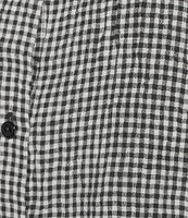 Eileen Fisher Plus Puckered Organic Linen Gingham Mandarin Collar Short Sleeve Coordinating Top