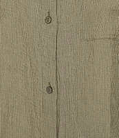 Eileen Fisher Plus Puckered Organic Linen Point Collar Long Sleeve Shirt