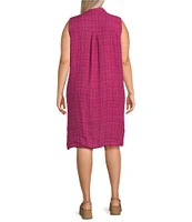 Eileen Fisher Plus Puckered Organic Linen Point Collar Sleeveless Shirt Dress
