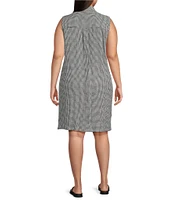 Eileen Fisher Plus Puckered Organic Linen Point Collar Sleeveless Shirtdress