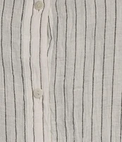 Eileen Fisher Plus Puckered Organic Linen Stripe Point Collar Short Sleeve Shirt