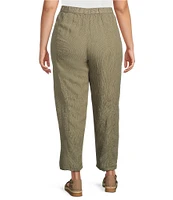 Eileen Fisher Plus Puckered Organic Linen Yarn-Dyed Stripe Elastic Waist Pull-On Pants