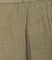 Eileen Fisher Plus Puckered Organic Linen Yarn-Dyed Stripe Elastic Waist Pull-On Pants