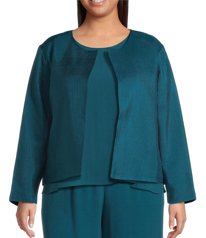 Eileen Fisher Plus Quilted Silk Round Neck Long Sleeve Jacket
