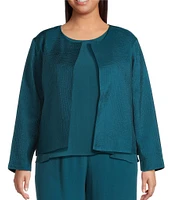 Eileen Fisher Plus Quilted Silk Round Neck Long Sleeve Jacket