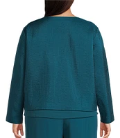 Eileen Fisher Plus Quilted Silk Round Neck Long Sleeve Jacket