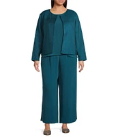 Eileen Fisher Plus Quilted Silk Round Neck Long Sleeve Jacket