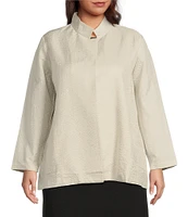 Eileen Fisher Plus Quilted Silk Stand Collar Long Sleeve Open Front Jacket