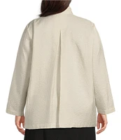 Eileen Fisher Plus Quilted Silk Stand Collar Long Sleeve Open Front Jacket