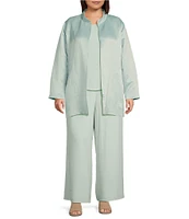 Eileen Fisher Plus Satin Linen Blend Stand Collar Long Sleeve Cardigan