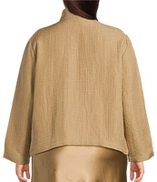Eileen Fisher Plus Silk Linen Stand Collar Long Sleeve Box Jacket