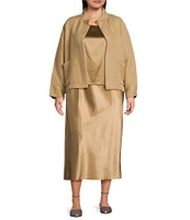 Eileen Fisher Plus Silk Linen Stand Collar Long Sleeve Box Jacket