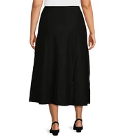 Eileen Fisher Plus Size Boiled Wool Jersey Elastic Waist A-Line Midi Skirt